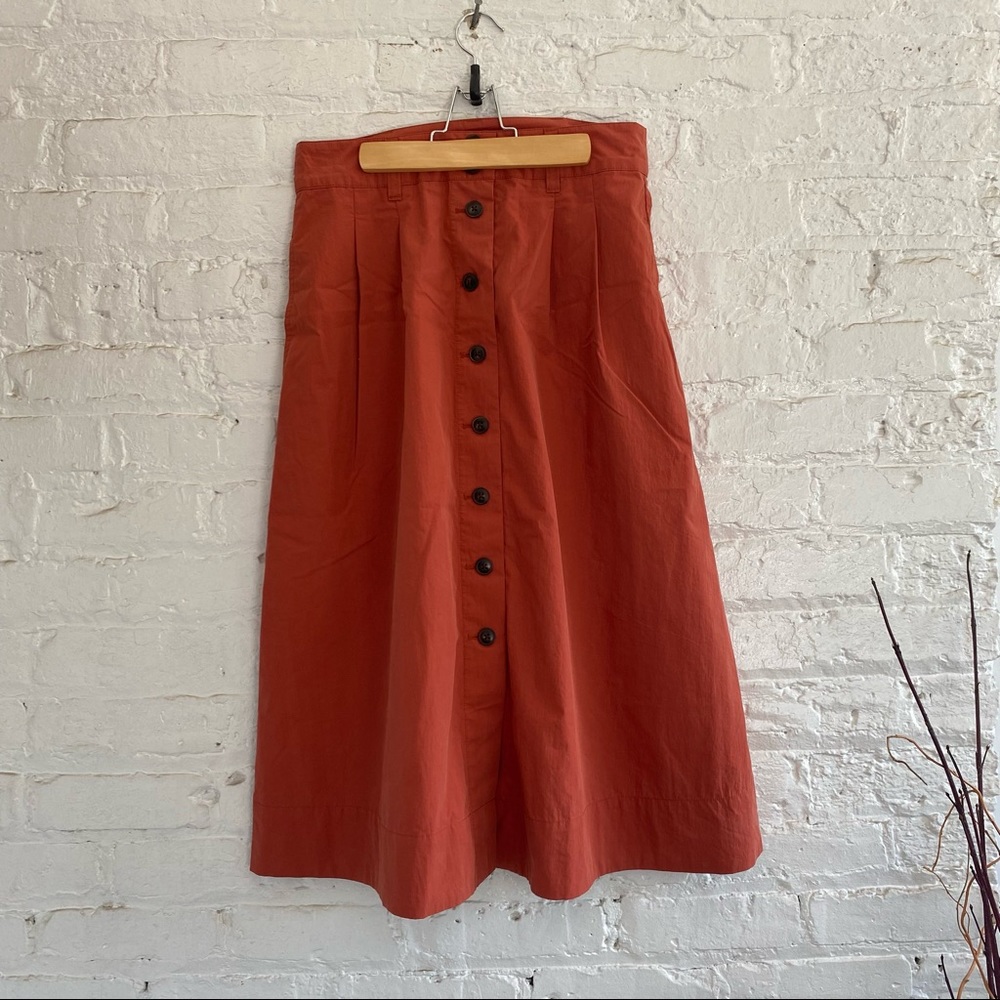Madewell Pleated Button Front Midi Skirt - Picture 2 of 7